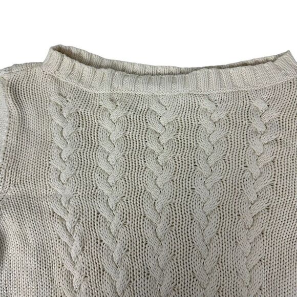Talbots Ivory Cable Knit Boat Neck Large Petite sweater - Picture 4 of 6